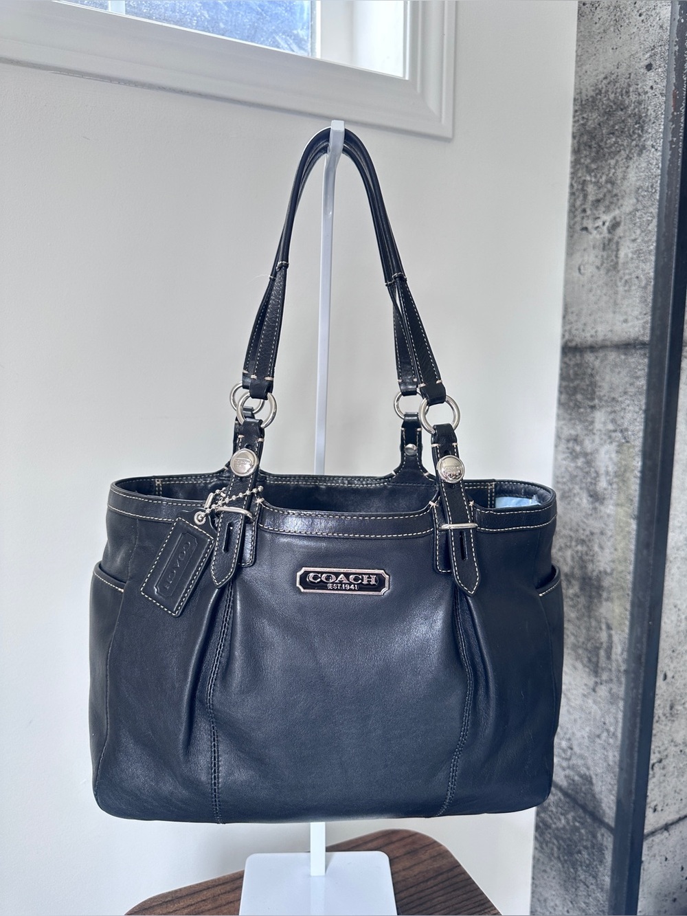 Coach East West Gallery Double Handle Pleated Leather Tote